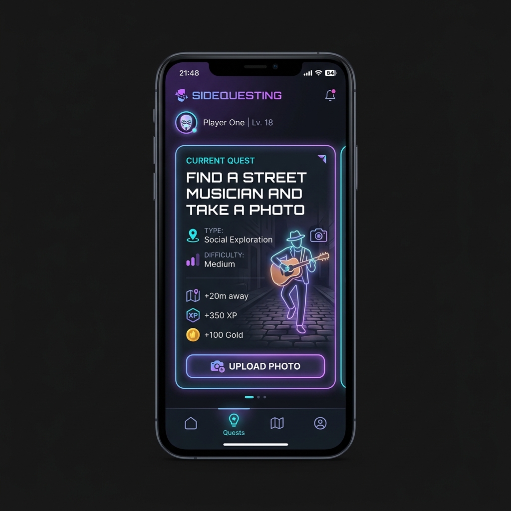 Sidequesting App UI Mockup